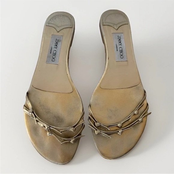JIMMY CHOO GOLD FLAT LEATHER STRAPPY KNOT SLIDE SANDALS 41 EU - Picture 6 of 10